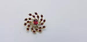Vintage Coro Signed Ruby Red Stones & Rhinestones Pinwheel Design Pin/Brooch EUC - Picture 1 of 8