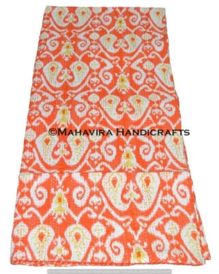 Ikat Estampado 100% Algodón Puro Naranja Kantha Colcha Doble Tamaño Colcha - Imagen 1 de 4