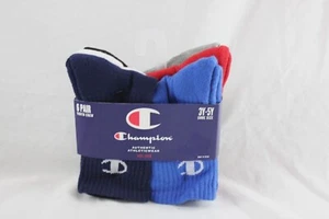 CHAMPION Youth 6-Pack Crew Socks Size 3Y-5Y Gray*Black*White*Red*Blue*Navy Combo - Picture 1 of 5