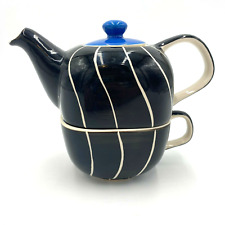 Hues 'n Brews by Herman Dodge & Sons Inc Black White and Blue Tea Pot and Cup