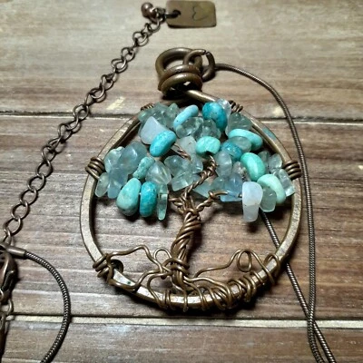 Collar Árbol de la Vida Alambre de Cobre Retorcido y Piedra Azul Natural 16" Foto 1 de 4