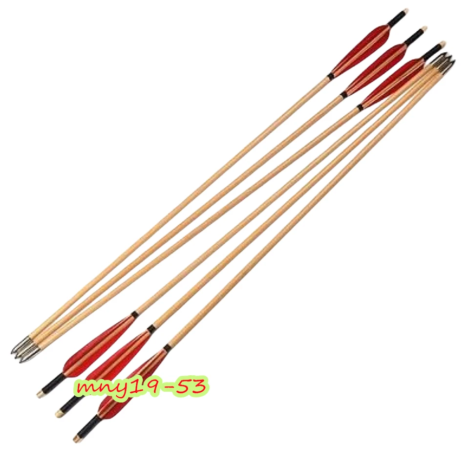 6Pcs Archery Hunting 31.5" Wooden Shaft Arrows Turkey Feather Shooting Practice - Image 1 of 4