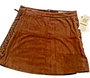 NWT JOLT Faux Suede Mini Skirt Laced Teen (3) Western Club Wear 70s Revival - Picture 1 of 14