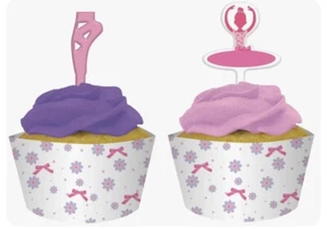 12 ct Tutu Dance Cupcake Topper + Wrapper Girls Birthday Decoration Party - Picture 1 of 2