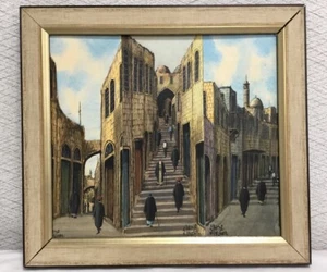 Signiertes Simon Rosen israelischer Volkskünstler Gouache an Bord Triptychon MCM israelische Kunst - Bild 1 von 12