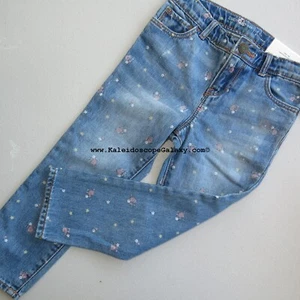 Gap Girls Size 4 Girlfriend Denim Floral Jeans $40 Retail Pink white Stars - Picture 1 of 1