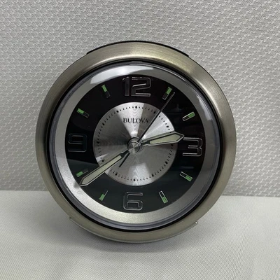 Bulova - 3.75" W x 3.75" H B5027 Lite Night Alarm Clock | Brushed Silver-Tone... - Image 1 of 4