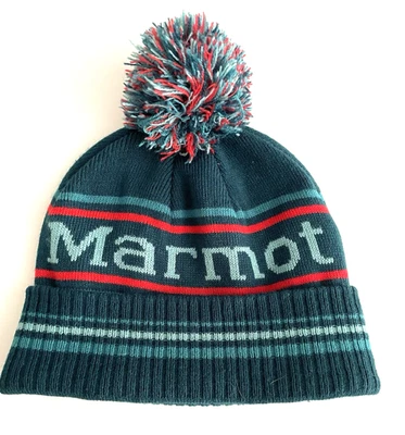 MARMOT Unisex TALLA ÚNICA OS Gorro LETRA LOGO Aqua Acrílico Rayas con Pompón Foto 1 de 4