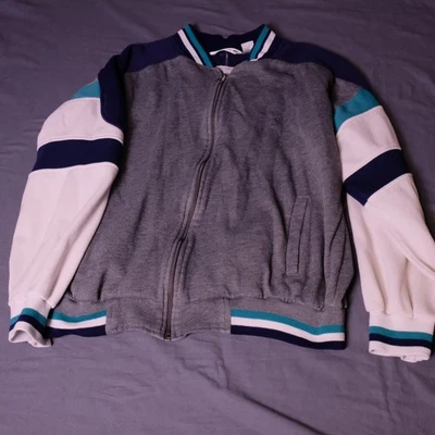 Jaqueta moletom vintage anos 90 Pierre Cardin zíper completo XL lã branca cinza verde - Imagem 1 de 4