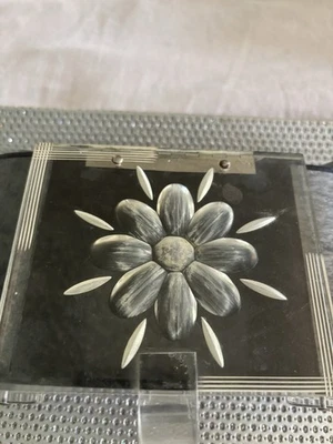Vintage 1950s Marbled And Clear Lucite Box Purse With Floral Etching Boho - Image 1 of 3