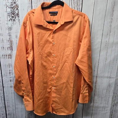 Camisa de vestir Geoffrey Beene ajustada sin hierro con botones para hombre 17 1/2 34/35 naranja Foto 1 de 4