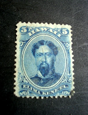 Hawaii stamp # 39,  5 Cent, Ultramarine , 1882, Used, Hinged, F-VF - Image 1 of 2
