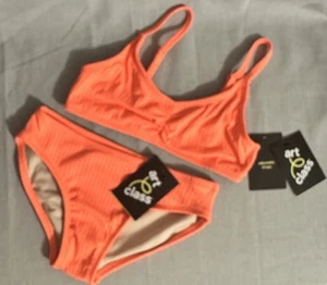 Art Class Girls 6-7 Bikini Swimsuit, UPF 50, Adjustable Straps, Neon Orange - Picture 1 of 10