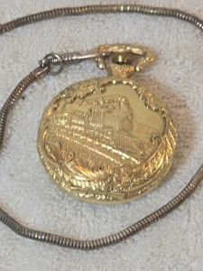 Vtg Locomotive Train Pocket Watch with 12" Chain Japan Quartz New - Picture 1 of 5