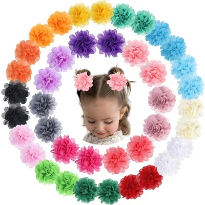 New Best OAOLEER 40pcs 2" Flower Baby Hair Bows Clips Chiffon Tiny Clips Fine - Image 1 of 4