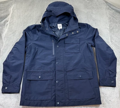 GAP Parka Men’s Short Jacket M Navy Blue Hooded Water-Resistant Utility Coat - Image 1 of 4