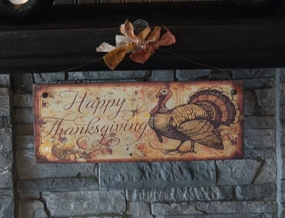 Nostalgic Rustic Happy THANKSGIVING Wood SIGN Farmhouse Primitive Decor 13 X 5  - Image 1 of 4