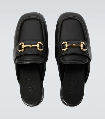 NEW GUCCI HORSEBIT MULE BLACK CHUNKY LEATHER OPEN BACK LOAFERS G 9 US 9.5 771076 - Image 1 of 4