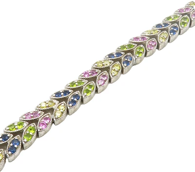 925 Sterling Silver  Peridot & MultiColor Topaz Floral Chain Bracelet  BT6483 - Image 1 of 4