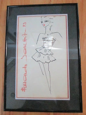DIBUJO A TINTA ORIGINAL DE MODA SANCHEZ 1983 - FIRMADO - 18" X 12" ENMARCADO Y MATE Foto 1 de 3