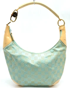 Authentic Gucci GG Canvas GoldHardware 001 41 Light Blue OneShoulderBag NS041036 - Picture 1 of 20