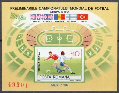 Rumanía 1985 MNH Mi Bloque 219 1986 Mundial Fútbol Preliminares. México'86 ** Foto 1 de 2