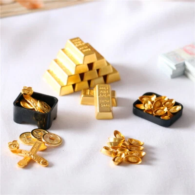 1:12 Scale Dollhouse Miniatures Treasure Gold Bullion Copper Model Toy Alloy Set - Image 1 of 4