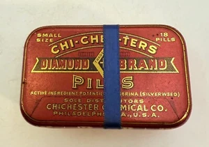 Vintage CHI-CHESTERS Diamond Brand Quack Medicine Tin w/ Contents! Philadelphia - Picture 1 of 7