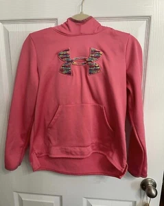 Girl’s pink under armour hoodie colorful fleece Pullover With Pockets Jacket L - Picture 1 of 5