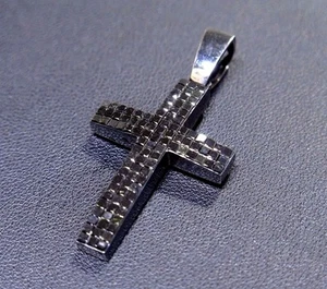 14k Gold Black PVD Princess Cut invisible Set Black Diamond Cross Pendant  - Picture 1 of 7