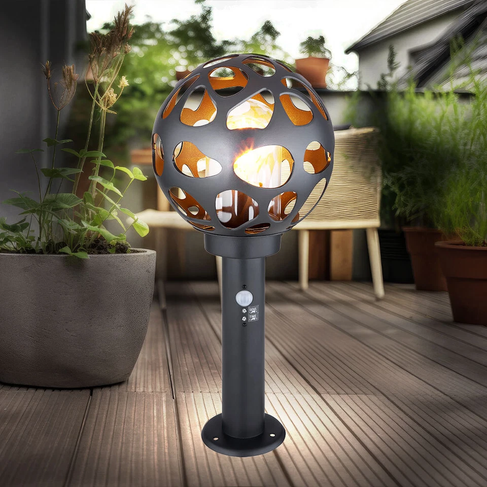 Stehlampe Sockel Außenlampe Bewegungsmelder Gartenleuchte Kugel Wegelampe H 45cm - Bild 1 von 4