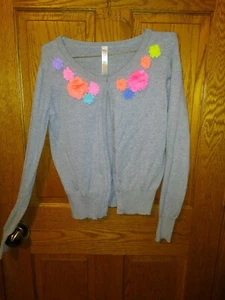 Cherokee Girls Gray Cardigan W Embellishment Flowers 14/16 - Picture 1 of 5