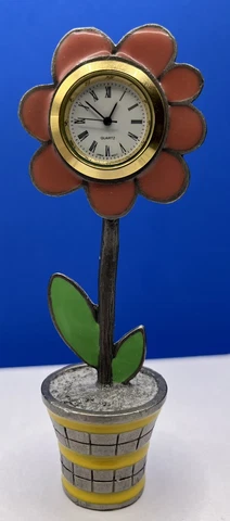 Miniature Pink Daisy Clock-weighted Pot Base-face Pops Out To Set-5” Tall Cover
