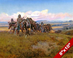 NATIVE AMERICAN INDIAN WARRIORS W HORSES PAINTING ART REAL CANVAS GICLEE PRINT - Picture 1 of 5