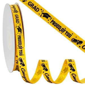 Graduation Ribbon 3/8 Inch 25 Yards Gold Congrats Grad Ribbon Class of 2024 R... - Picture 1 of 6