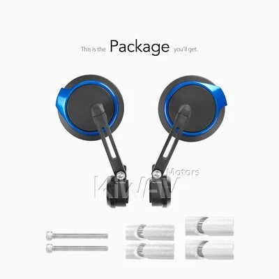 Espejos retrovisores de extremo de barra delgado azul AURA redondo 1" barra hueca ID 17-24mm se adapta a Victory Foto 1 de 4