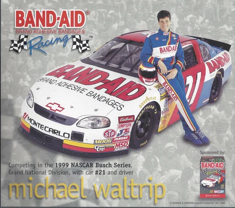 1999 MICHAEL WALTRIP "BAND-AID" #21 NASCAR BUSCH SERIES B/B POSTCARD Cover