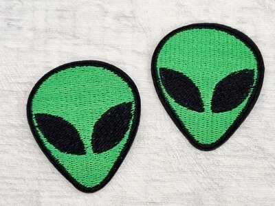 2 Alien head iron on patches, green aliens sew on patch, Space appliques - Image 1 of 4