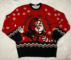 Chucky Child’s Play Sweater Snitches Get Stitches Ugly Christmas Size Large - Picture 1 of 8