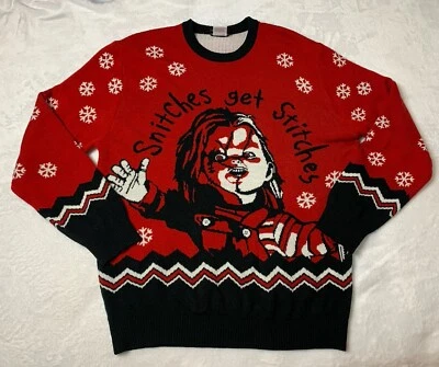 Chucky Child’s Play Sweater Snitches Get Stitches Ugly Christmas Size Large - Image 1 of 4