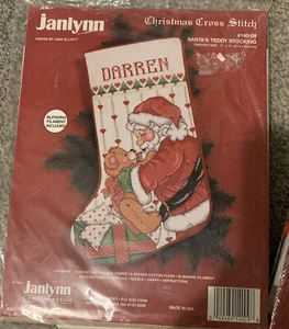 Janlynn Santa’steddystocking Cross Stitch Brandnew&poinsettia horn Started 2 (S) - Picture 1 of 11