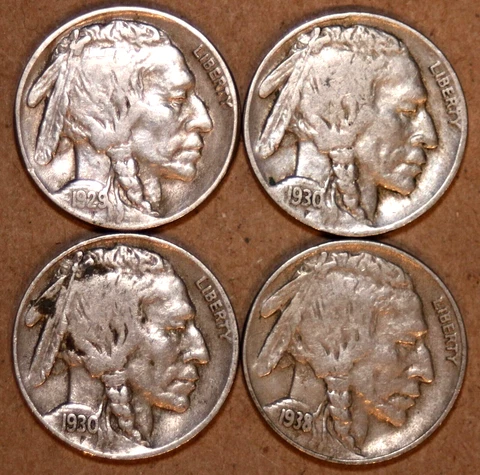 (4) FD Buffalo Nickels - 1929S(VF) 1930S(F/VF) 1930(F) 1938D(XF) - #2802B Cover