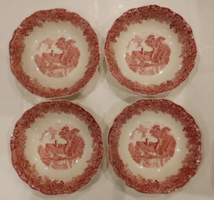 J&G Meakin Romantic England Red WILLY LOTT'S COTTAGE Fruit/ Ice Cream Dish Set 4 - Picture 1 of 11
