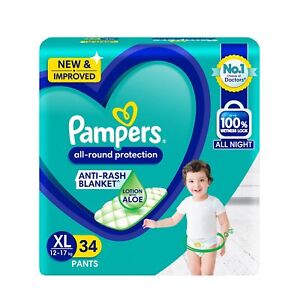 Pampers Pants Extra Large Baby Diapers Xl 34 Anti Rash Lotion Aloevera 12-17 Kg