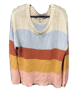 Billabong Sweater Women L Multi Striped Knit Long Sleeve Round Neck Pullover - Picture 1 of 12