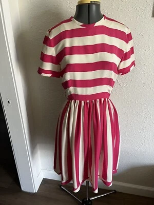 Vestido Vintage Bill Blass 100% Seda - Rosa Blanco Rayas Acampanado - Pequeño 6 Foto 1 de 4
