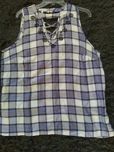 NWOT MAURICES Tank Top Blouse Lace Up Chocker Embroidered Floral Design Size XL  - Picture 1 of 10