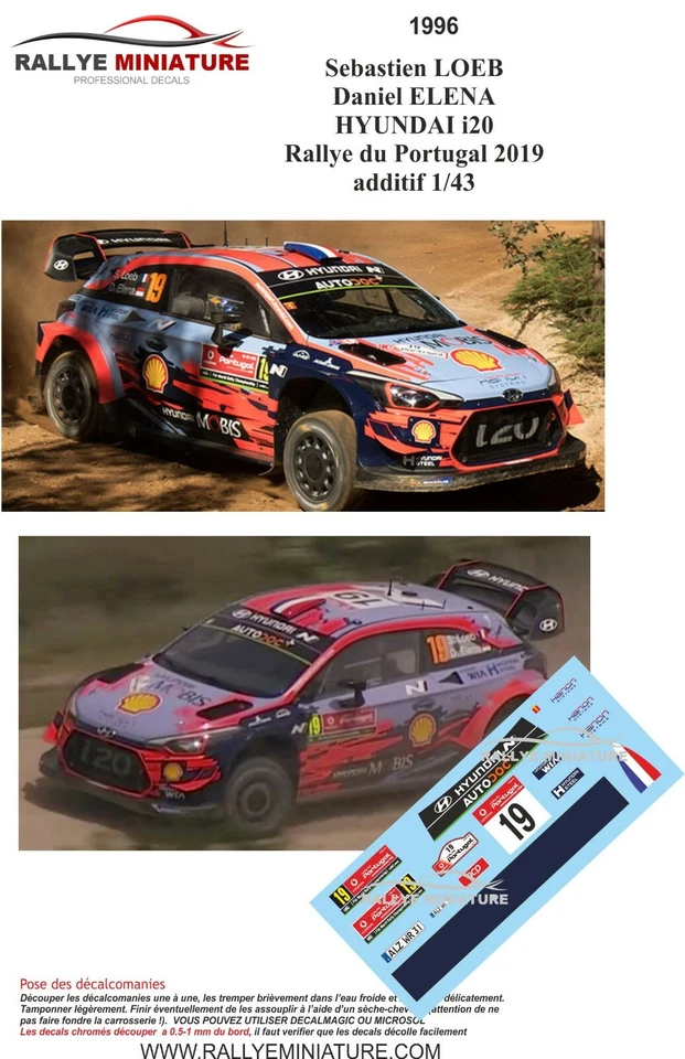 DECALS 1/24 REF 1996 HYUNDAI I20 SEBASTIEN LOEB RALLY DE PORTUGAL 2019 WRC - Immagine 1 di 1
