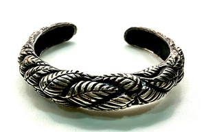 Bracciale vintage GP34 Dian Malouf argento sterling foglie incise - Foto 1 di 11