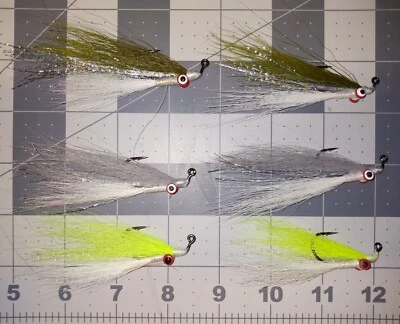 6 Each 1/0 Clouser Minnow Assortment tied on black nickel  jig hook - Image 1 of 4